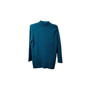 Woman Within: Long Sleeve Turtleneck Cable Knit Sweater, Size 1X, Teal